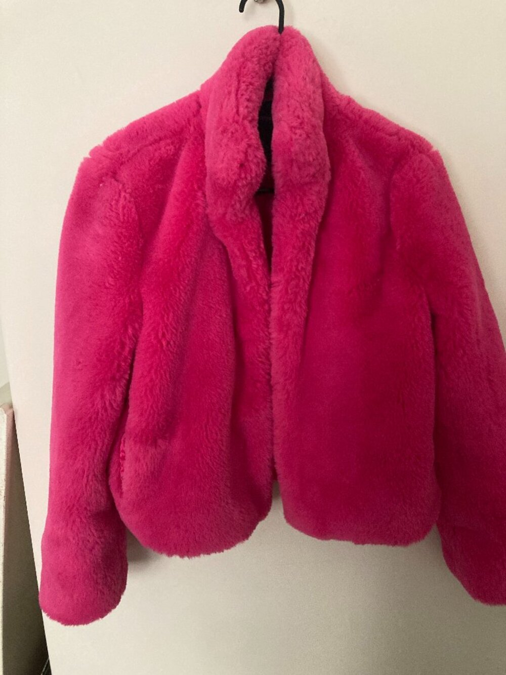 Forever 21 Hot Pink Faux Fur Plush Cropped Jacket Barbie
